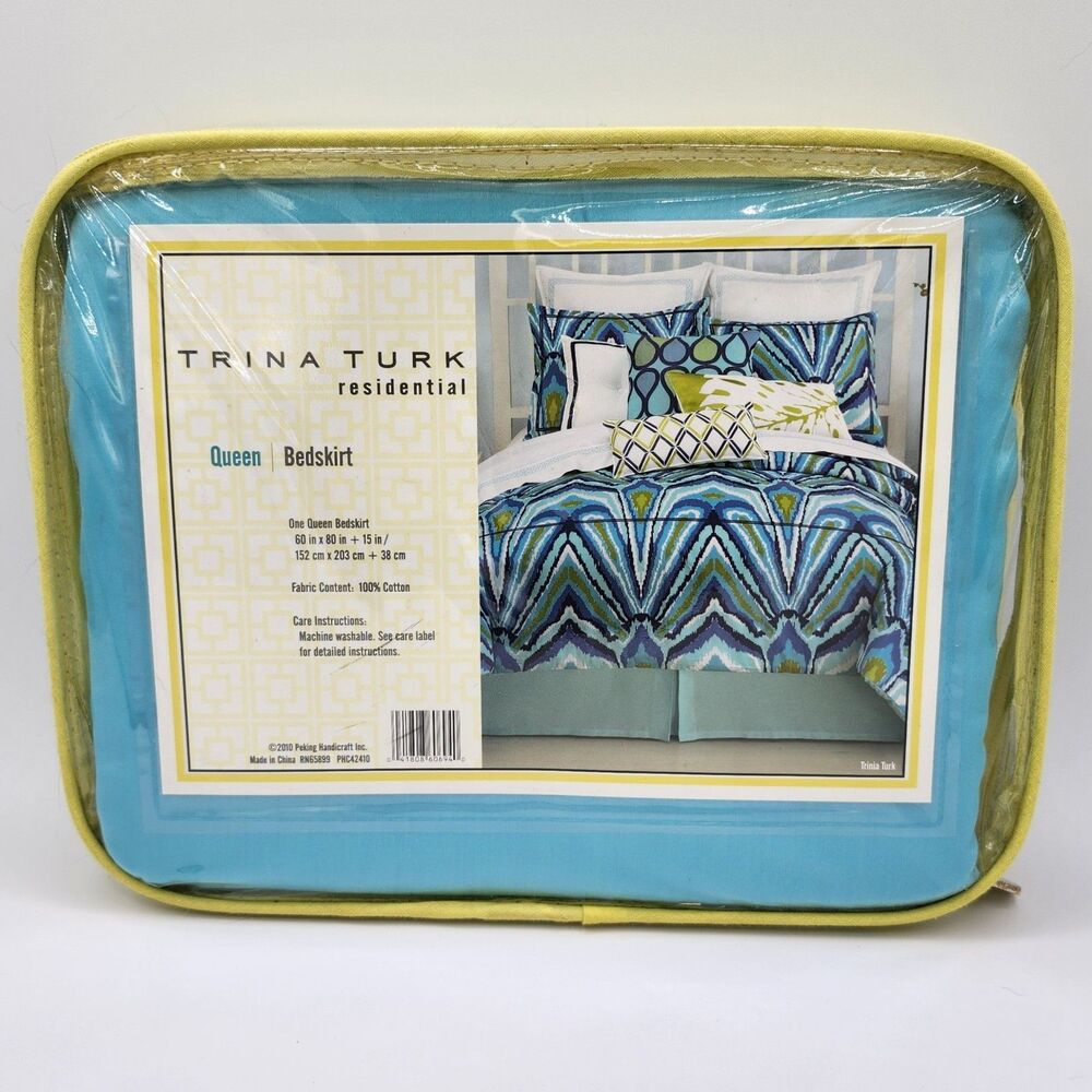 Trina Turk 'Residential' - Queen Bed Skirt - 60" X 80" + 15" Drop - Turquoise